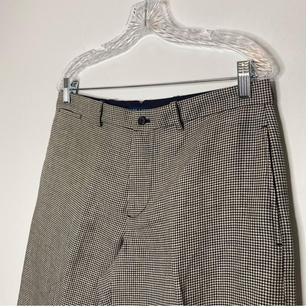 Ralph Lauren Blue Label Wool Linen Houndstooth Wide Leg Trousers